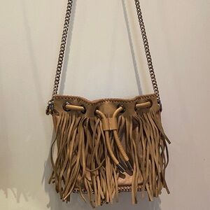 Fringe Bucket Bag With Chain Detail